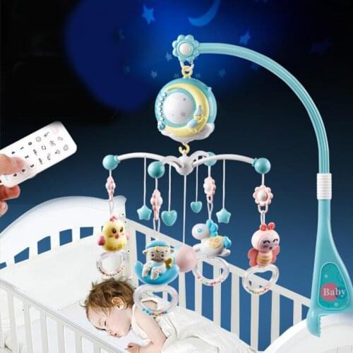 Baby Crib Remote Mobiles Rattles Music Educational Toys Rotating Bed Bell Nightlight Rotation Carousel Cots 0-12M Newborns