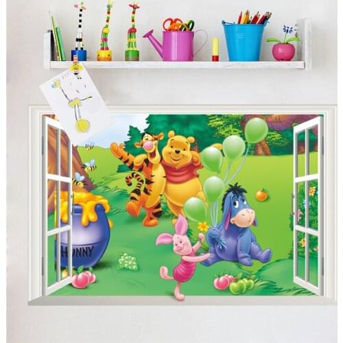 Cartoon 3d vivid Bear Forest Animals Wall Stickers Height Measure For Kids Room Children Nursery Wall Decals Home Decor