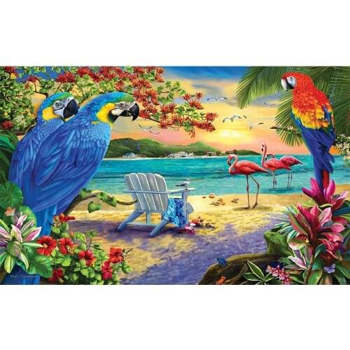 DIY 5D Diamond Painting by Numbers Kit Seaside Parrots Flamingo beach 3D Full Square Rhinestone Embroidery Cross Stitch Pictures