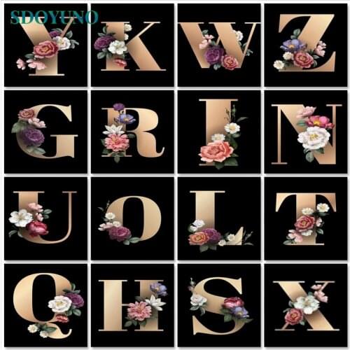 SDOYUNO Oil Paint By Numbers Kits Flower Letters Painting By Numbers On Canvas Frame 60x75cm Watercolor Painting DIY Home Decor