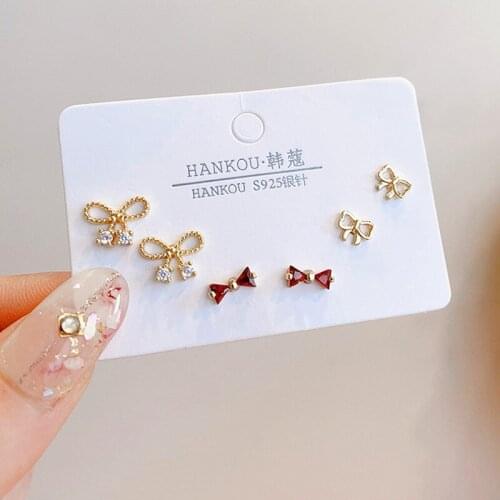 New Womens Earrings Set Ear Studs Crystal Earrings For Women Cute Bowknot Fashion Jewelry 2021 Crown kolczyki Stud Earings Girl