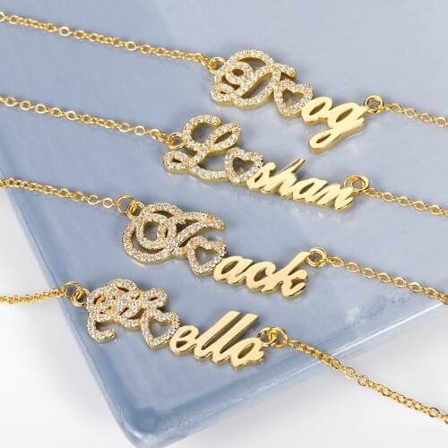 Personalized Zircon Custom Name Necklaces Gold Stainless Steel Chain Dainty Crystal Letter Pendants 3D Choker Women Gift
