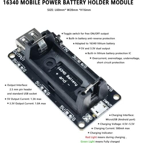 1Pcs 16340 Rechargeable Lithium Battery Charger Shield Board ESP8266 ESP32 2 Double Power Bank Module For Arduino UNO R3 ONE