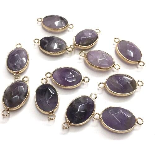 Natural Amethysts Pendants Oval Double hole connector Pendants for Jewelry Making DIY Accessories Fit Necklaces Size 15x28mm