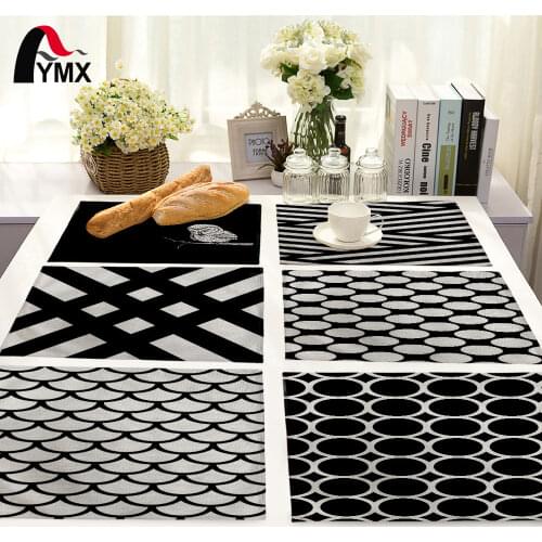Simple Black and White Stripes Pattern Table Mat Geometry Printing Table Napkin Placemat Kitchen Decoration Dining Accessories