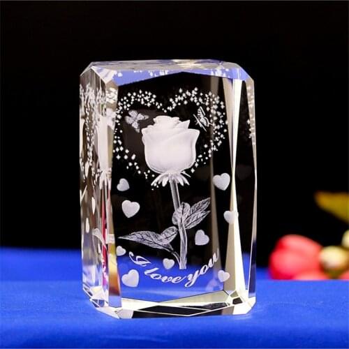 K9 Transparent Crystal Rose Engraving Decoration Creative Crystal Birthday Wedding Gift Home Decoration Accessories Modern
