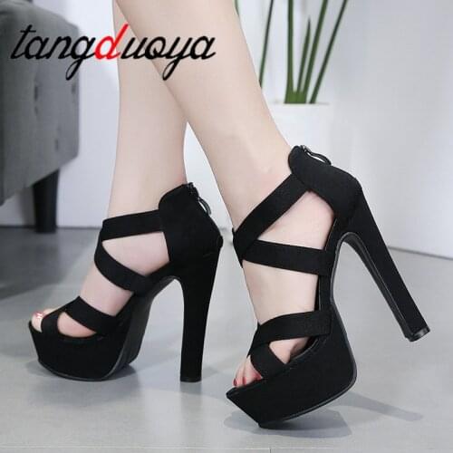 2020 Spring Summer 14cm Fashion Thick With Sandals Fish Mouth High-heeled Shoes Hollow Sandals platform high heels sexy black