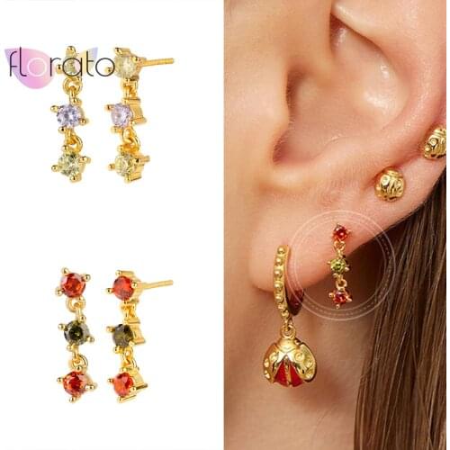 925 Sterling Silver Ear Needle Crystal Round Stud Earrings Wedding Party Jewelry Colorful Zircon Stone Earrings For Women Gifts