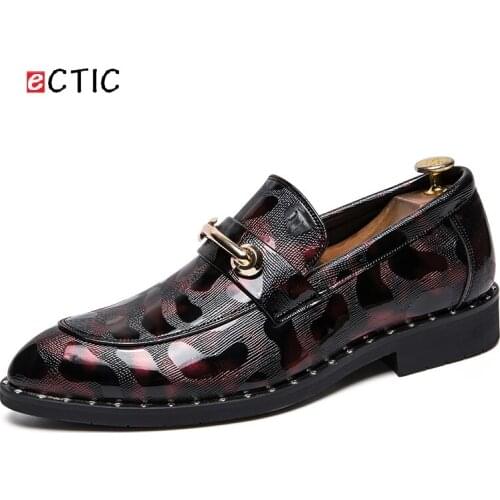 ECTIC 2019 Shiny Dress Oxfords Shoes Formal Men Brogues Shoes Horsebit Thick Outsole Platform Business Calcado Homme Burgundy