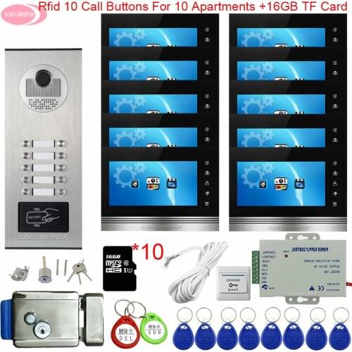 7inch Color Video Intercom With Recording +16GB TF Card Doorphone Buttons Intercom Home Access Control With Electronic Door Lock