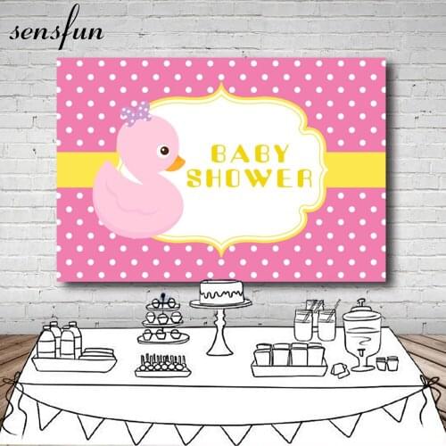 Sensfun Photography Backgrounds Pink Little Duck White Dots Newborn Baby Shower Birthday Party Backdrop 7x5FT Vinyl