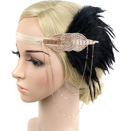 Vintage 1920s Flapper Headband Roaring 20s Great Gatsby Headpiece with Peacock Feather 1920s Flapper Gatsby Hair Accessories