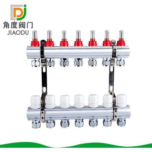 Customize 2-8 ways DN25 household water separator, Home visual flow integrated Floor heating water separator/collector brass