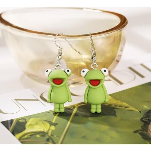 Funny Cartoon Frog Drop Earrings For Women Girls Personalized Cute Style Animal Green Frog Dangle Earring Fashion Jewelry Gifts