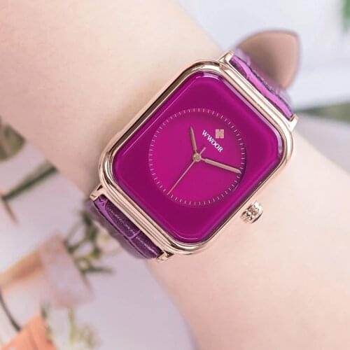Reloj Mujer WWOOR New Fashion Purple Women Watches Casual Analog Quartz Clock Ladies Luxury Dress Leather Waterproof Wrist Watch