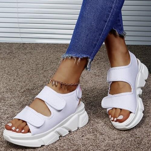 Women Sandals 2021 Summer Closed Toe Platform Heighten Shoes Plus Size Sandals Women Fashion Velcro Casual Sport Sandalias