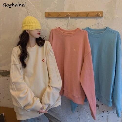 Women Hoodies Winter Thick Female Pullover Sweatshirt Candy Color Kawaii Simple Baggy Korean Style Ulzzang Chic Ins Daily Casual