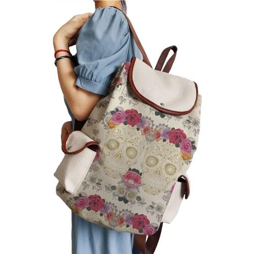 Halloween Floral Skull Printed Backpack Women Drawstring Bag Newest College Students School Bagpack Girls Book Bag Dropshipping