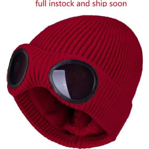 Winter Warm Knit Hats New Fashion Unisex Adult Windproof Ski Caps with Removable Glasses Thicken Sports Multi-function Caps