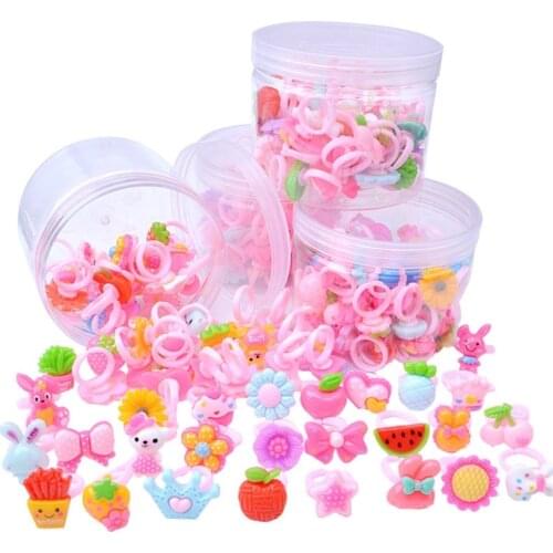 1 Box 50PCS Adjustable Cartoon Rings For Girls Dress Up Accessories Party Kids Toy Cute Kids Girl Gift