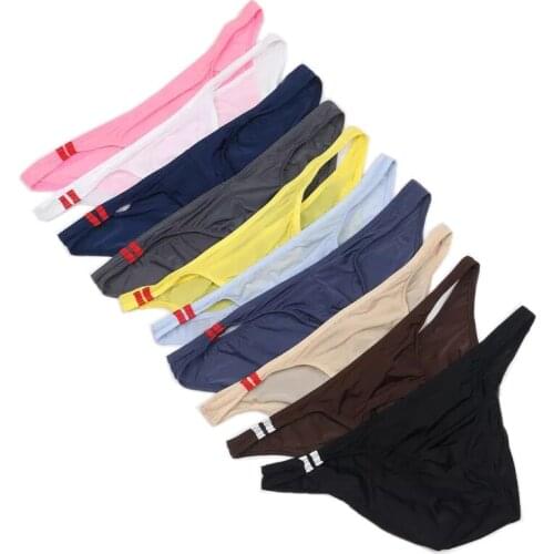 10Pcs Men Underwear Sexy Cueca Gay Ice Silk Underwear Sissy Penis Pouch Briefs Sexy Triangle Panties Ultra Thin Underpants M-XXL