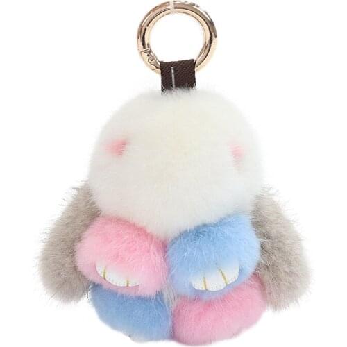 2021 Cute Luxury Brand Compenhagen Rabbit Bunny Animal Key Chain Real Genuine Fox Fur Ring Bag Pendant Charm For Women F338