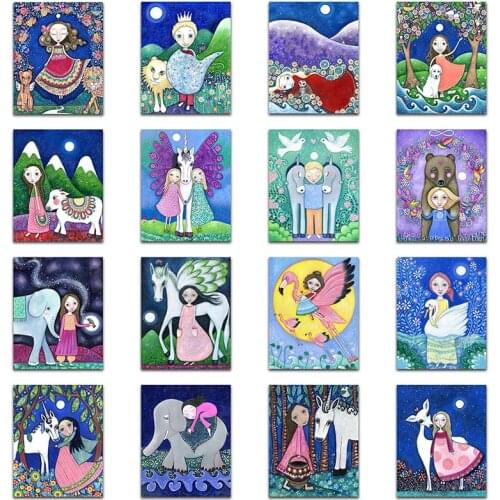 Diamond mosaic Cartoon elephant princess Full Square Diamond painting unicorn girl 5D DIY Diamond embroidery animal swan donkey