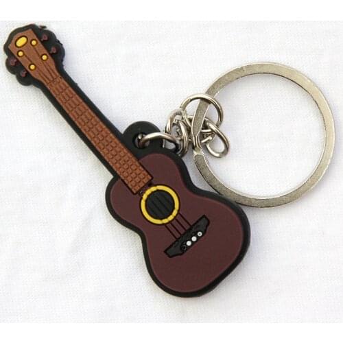 FREE SHIPPING BY DHL 100pcs/lot Novelty Rubber Ukulele Shaped Keychains Music Instrument Keyrings for Musical Gifts