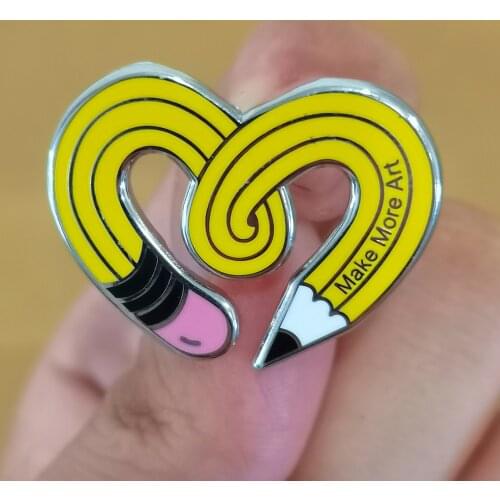 Make More Art Pencil Love Heart Brooch Pins Enamel Metal Badges Lapel Pin Brooches Jackets Jeans Fashion Jewelry Accessories