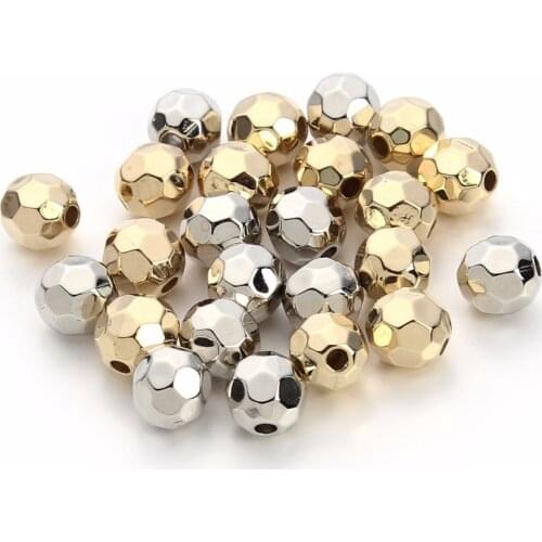 100pcs/lot 6 8 10 mm Gold Silver Color Round Plastic Faceted CCB Beads no Metal Large Big Hole for DIY Jewelry Making Findings