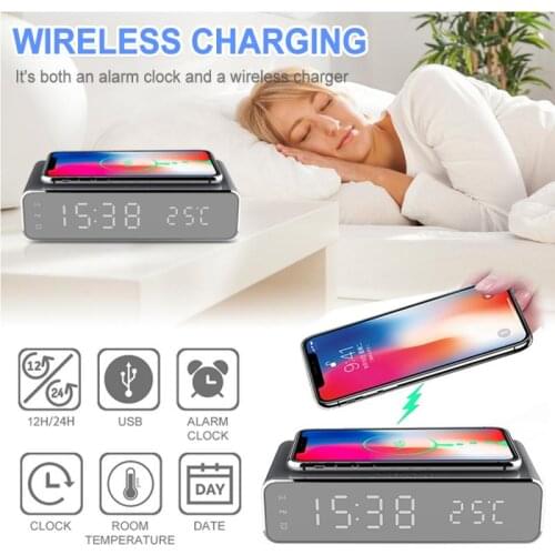 HD LED Luminous Digital Alarm Clock With Thermometer Desktop Electric clock Electric Led Alarm Clock With Phone Wireless Charger