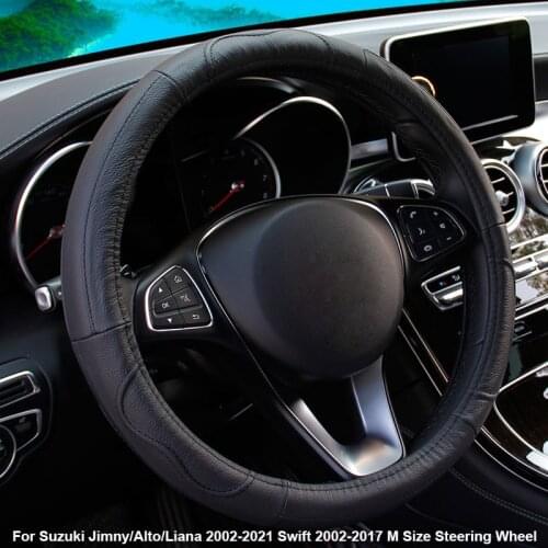 Cow True Leather Car Steering Wheel Cover For Suzuki Jimny Alto Liana 2002 - 2021 Swift 2002 - 2017 M Size Steering Wheel
