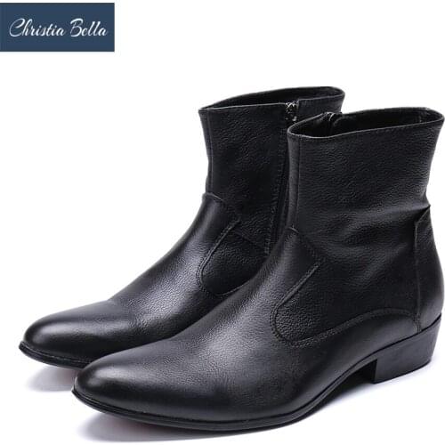 Christia Bella Autumn Simplicity Solid Men Shoes Genuine Leather Boots Fashion Pointed Toe Boots Big Size Zipper Ankle Boots