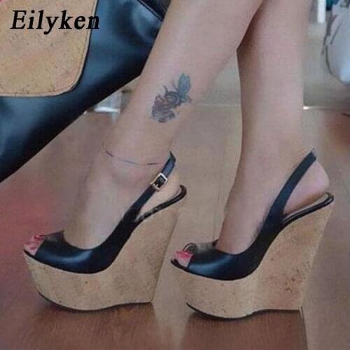 Eilyken High Quality Wooden Wedges Platform Sandals New High Heels Women Fashion Open Toe Buckle Strap Summer Party Shoes