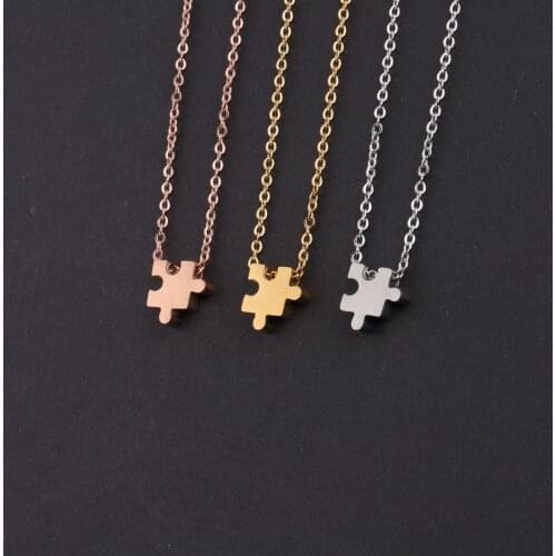 Fnixtar Puzzle Necklace Stainless Steel Jigsaw Geometric DIY Personalize Name Love Friendship Jewelry Neckllaces 5piece/lot