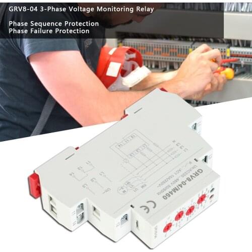 GRV8-04 3-Phase Voltage Monitoring Relay Under Over Voltage Protector Voltage Monitoring Sequence Protection Relay for Tower