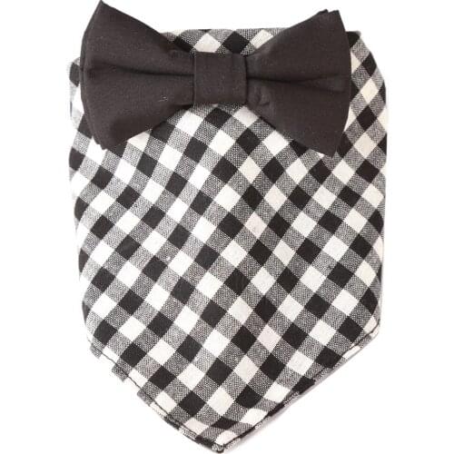 Cotton Dog Bandana Plaid with Bows Triangular Bandage Pet Scarf for Cats Puppies Medium Large Dogs Pet Grooming Accessories