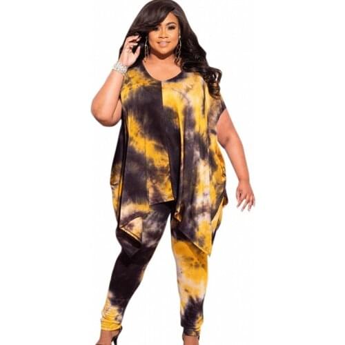 2 Piece Set African Clothes Women 4XL Plus Size Long Tops And Pant Suits Summer Fashion Tie Dye Casual African Two Piece Outfits