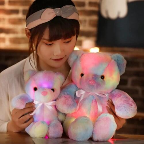 1pc 30/50cm Creative Light Up Colorful Teddy Bear pillow Stuffed Animals LED Bear Plush Toy Glowing Teddy Bear Christmas Gifts