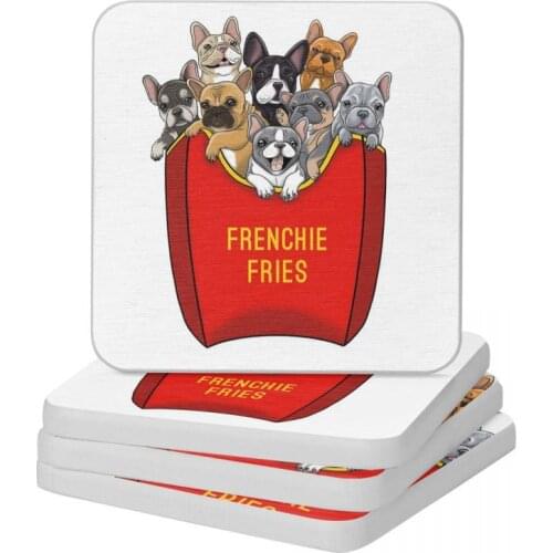 French Bulldog Frenchie Fries Diatomite Square Round Coaster Water Absorption Cup Bonsai Mat Soap Toothbrush Pad 10x10cm