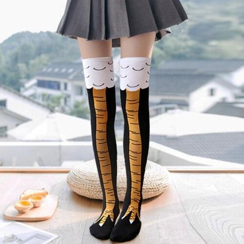 Fashion Women Socks 3D Cartoon Breathable Chicken Toe Feet Tight Knee-length Stockings Socks Sweat Absorbent for Daily Life