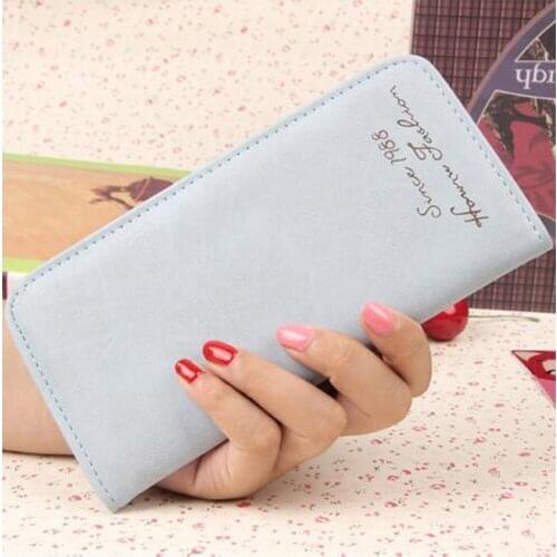 Hot Fashion Solid Women Purse Female PU Leather Sky Blue Long Wallet Coin Pocket Card Holder Bag Ladies Standard Wallet