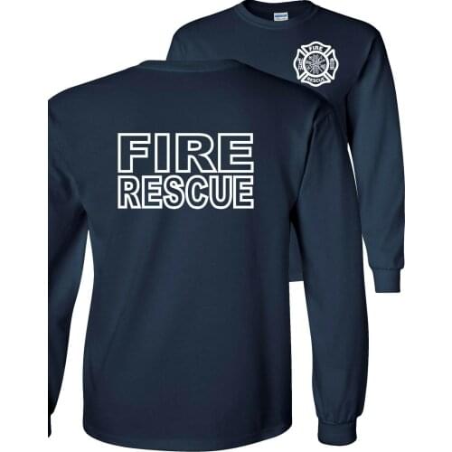 T shirt Fire Rescue Firefighter Long Sleeve Men T-Shirt hip hop Cotton funny t shirts