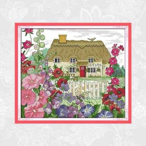 DIY Handmade Cross Stitch Morning Glory Hut Counted Printed Canvas DMC Thread Embroidery Set Cross Stitch Kit Home Crafts