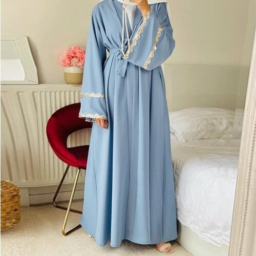 New Europe and American Popular women dresses stitching lace cardigan long skirt Casual Long Fashion Muslim Abya Skirt