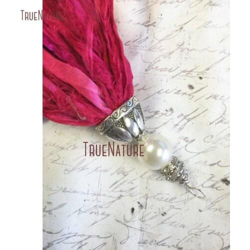 Wholesale Bohemian Handcrafted Tassel Sari Silk Antique Brass Or Silver Altered Art Sari Silk For Necklace PM14461