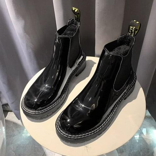 2020 Autumn and Winter New Style Boots for Women Ankle Patent Leather Platform Elastic Band Shoes Zapatos De Mujer W20-84