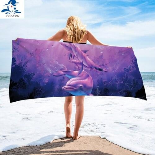 PHAYON Purple Dolphin Surf Poncho Microfiber Bath Towel Large Beach Towels Soft Beach Mat Quick Dry SwimmingTowel for Adults