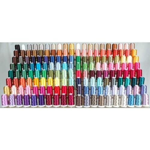 Popular machine embroidery sewing thread 1000m/cone 112 colors /box 100% polyester embroidery thread +10 plastic bobbins
