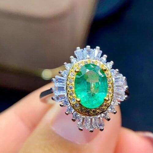 CIZEVA Luxury 925 Silver Two Tone Ring Ladies Elegant Oval Green Crystal Zircon Wedding Engagement Party Ring Fine Jewelry Gift